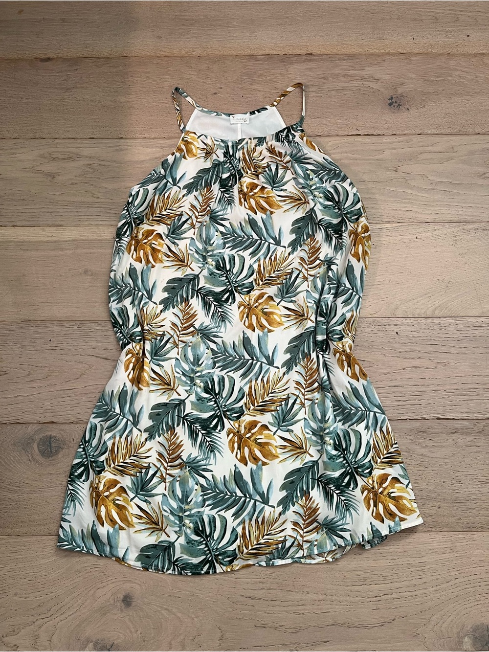 Sirelily green and gold tropical leaf print dress in XL